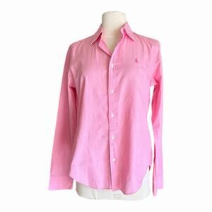 Vintage Polo Ralph Lauren Vibrant Classic Oxford Button Up Pink Shirt Size 6